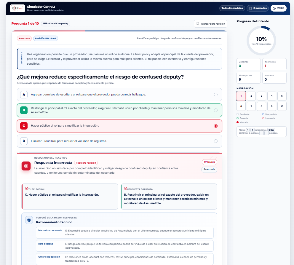 Ejemplo de retroalimentación inmediata cuando la respuesta requiere revisión.